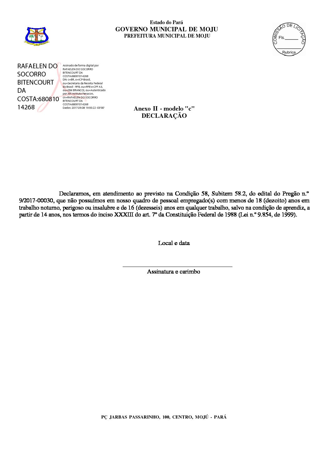 9 - ANEXO II C DECLARAÇÃO ASSINADO - Prefeitura Municipal de Moju - PA